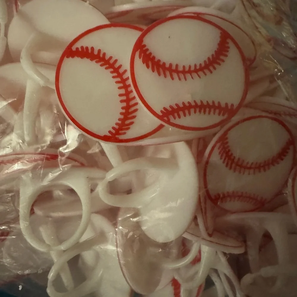 Red and White Baseball Cupcake Rings and twins cupcake tops